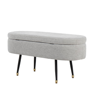 English Elm Harvey Mid-Century Storage Bench with Flip-Top, Light Grey Fabric, Black Tapered Legs & Gold Accents B202P223577