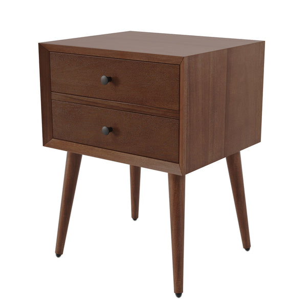 English Elm Christopher Knight Home® - Nightstand with 2 Drawers Mid-Century Acacia Wood, Splayed Legs, Brass Hardware, Easy-Glide Storage Brown 20.5 L x 17.5 W x 14.75 H N761P180219M