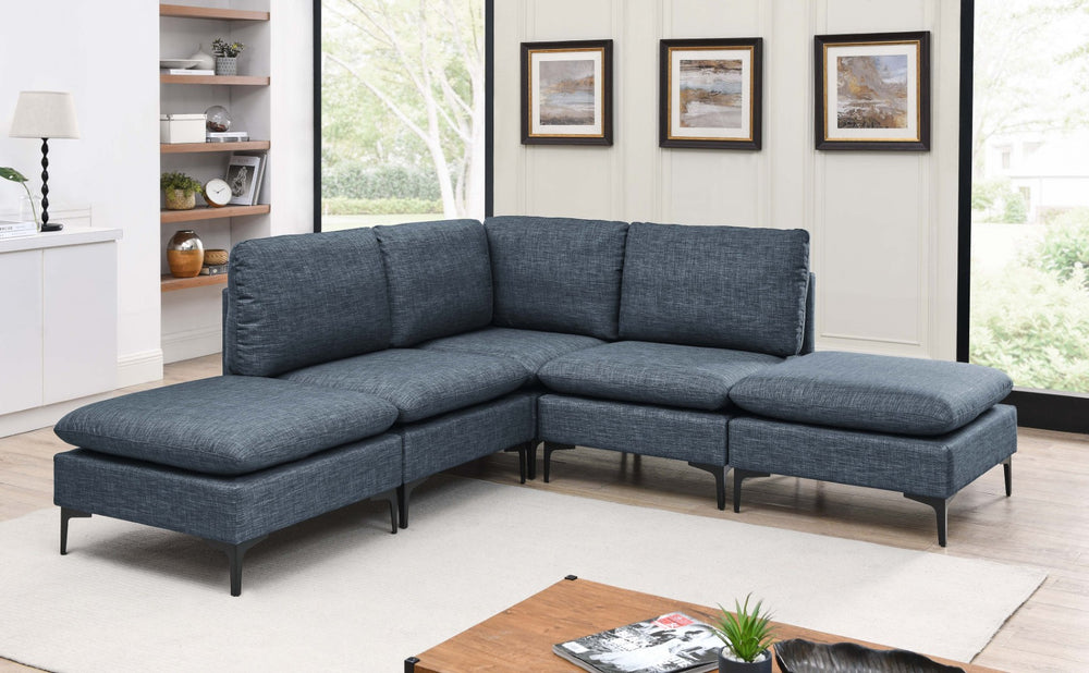 English Elm Linen Upholstered Sectional Sofa with Black Metal Legs Mid-century Modern Living Room Dark Blue B2748S00121