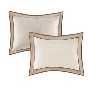 English Elm 7 Piece Comforter Set - Elegant Taupe And Brown California King Ensemble With Decorative Pillows B03597134