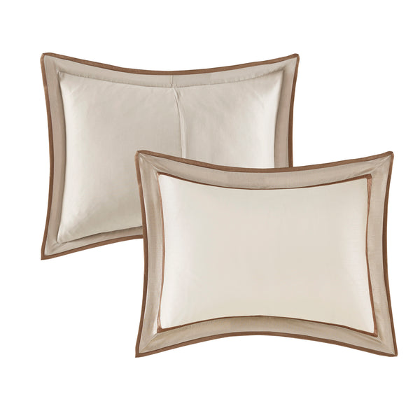 English Elm 7 Piece Comforter Set - Elegant Taupe And Brown California King Ensemble With Decorative Pillows B03597134