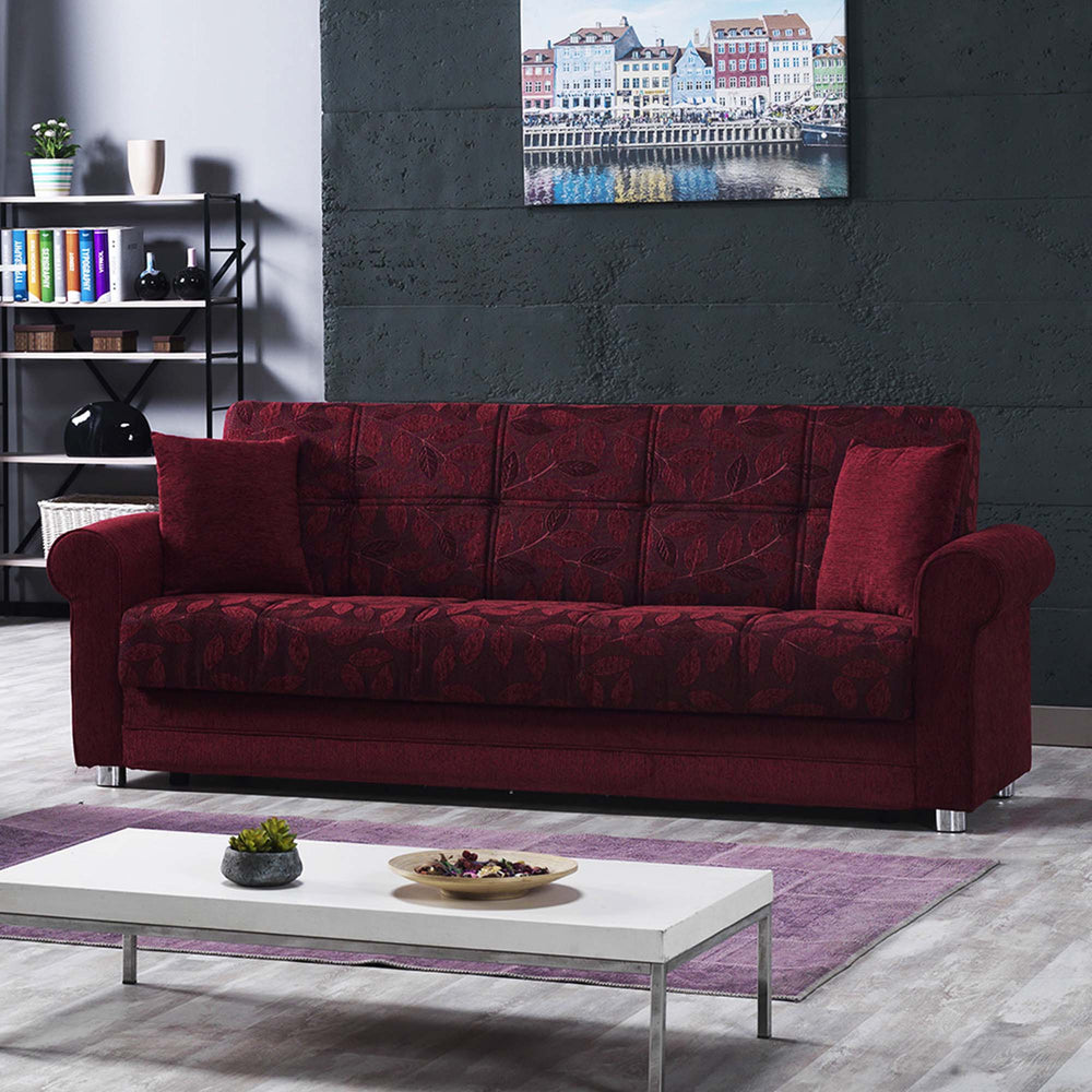 English Elm PrimeNest Grandera Collection Upholstered Convertible Sofabed with Storage, Chenille Upholstery, 74.8" Sleeper Burgundy B030P286475