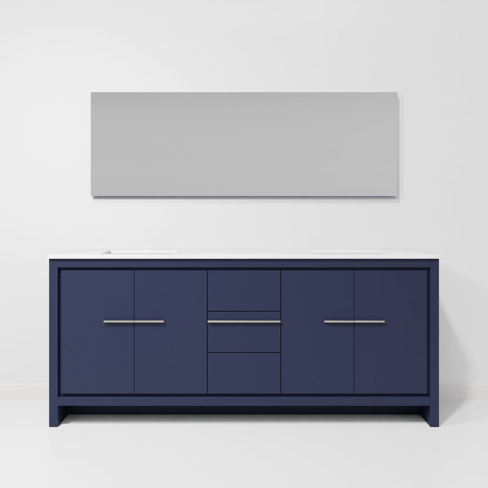English Elm Navy Double Bath Vanity 80" W With White Quartz Top & 70" Mirror - Elegant Storage Solution! B2731S01504