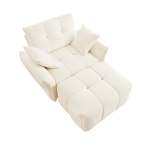 English Elm Ergonomic Chenille Single Seater Sofa with Ottoman, High-Resilience Cushions, Modern Lounge Chair for Living Room and Office Comfortably Stylish White W714S01132