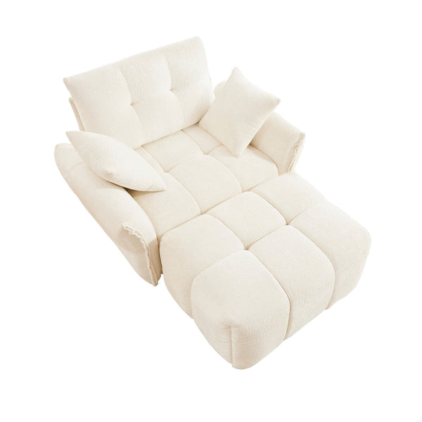 English Elm Ergonomic Chenille Single Seater Sofa with Ottoman, High-Resilience Cushions, Modern Lounge Chair for Living Room and Office Comfortably Stylish White W714S01132