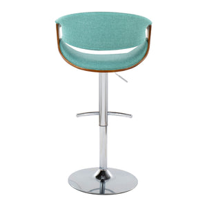 English Elm Curvo Mid-Century Modern Adjustable Barstool Set Of 2 With Chrome Base, Teal Fabric & Walnut Wood B202S00808