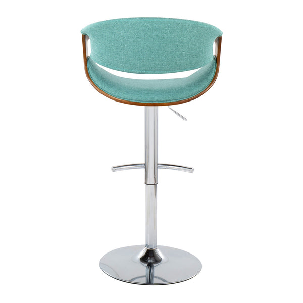English Elm Curvo Mid-Century Modern Adjustable Barstool Set Of 2 With Chrome Base, Teal Fabric & Walnut Wood B202S00808