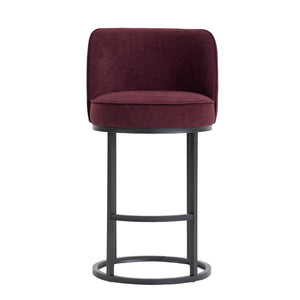 English Elm Counter Height Barstools Set of 2 Linen Upholstered Barrel Seat with Iron Legs Wine Red W395P410434