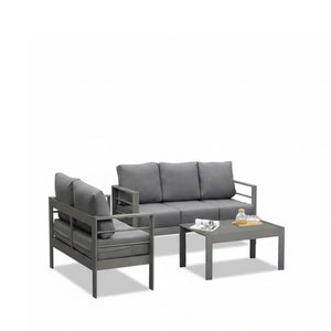 English Elm 3-piece Outdoor Aluminum Conversation Set with Deep Cushions and Wpc Coffee Table Dark Grey B082S00091