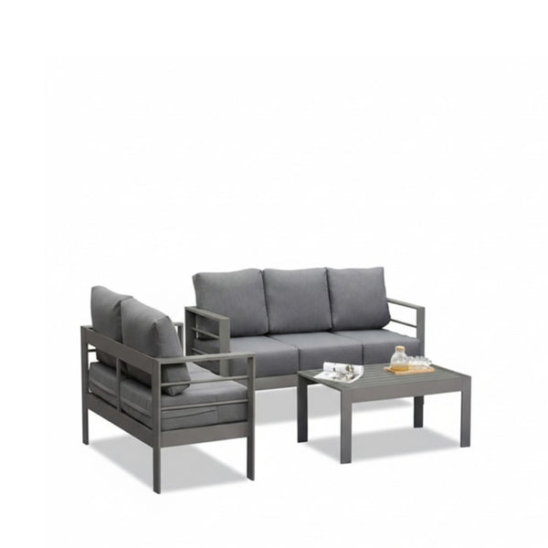 English Elm 3-piece Outdoor Aluminum Conversation Set with Deep Cushions and Wpc Coffee Table Dark Grey B082S00091
