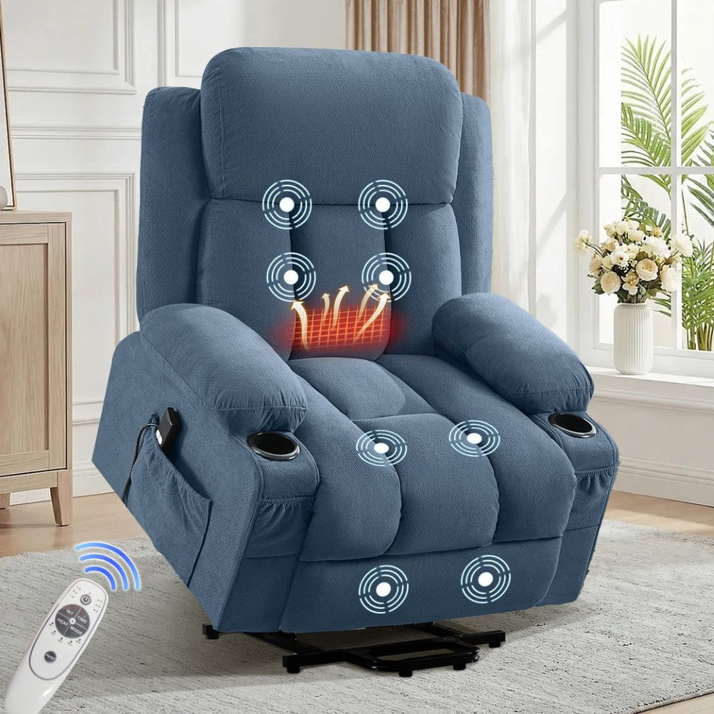 English Elm Swivel Rocker Recliner with Massage Heat and Usb Port for Living Room Comfort Blue W1521P425520