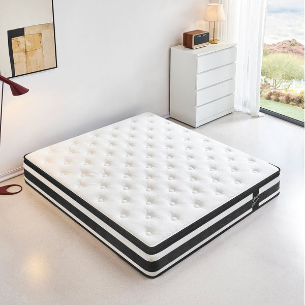 English Elm 12 Inch Full Hybrid Mattress Euro Top Pocketed Coil Memory Foam Medium Firm Support W3017P301128
