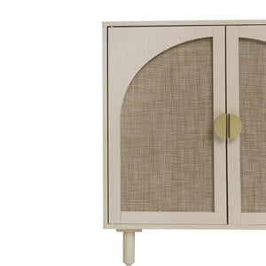 English Elm 2 Door 3 Drawer Cabinet with Engineered Rattan Finish, Pine Feet, Metal Semi-Circle Handles, Durable Natural W688134397