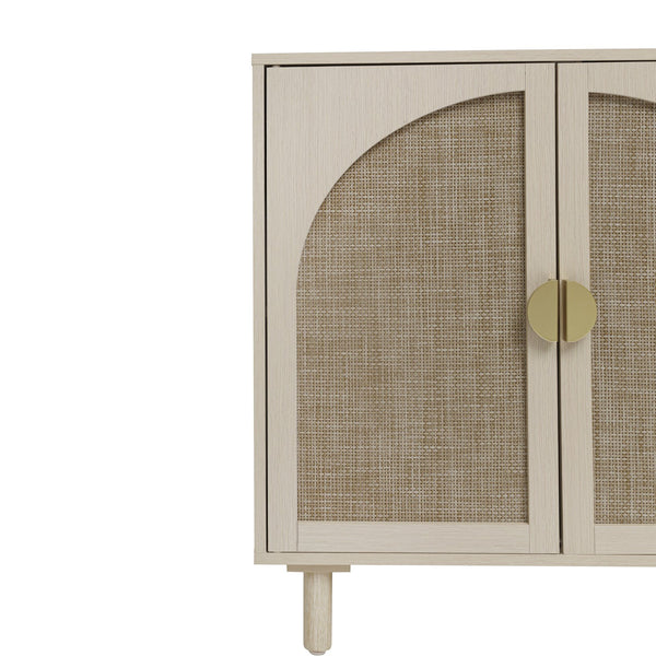 English Elm 2 Door 3 Drawer Cabinet with Engineered Rattan Finish, Pine Feet, Metal Semi-Circle Handles, Durable Natural W688134397