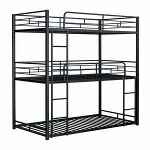 English Elm Triple Triple Twin Bunk Bed Contemporary Metal Frame with Attached Side Ladders Durable Design Black 80 L x 14 W x 7 H B2741S00303