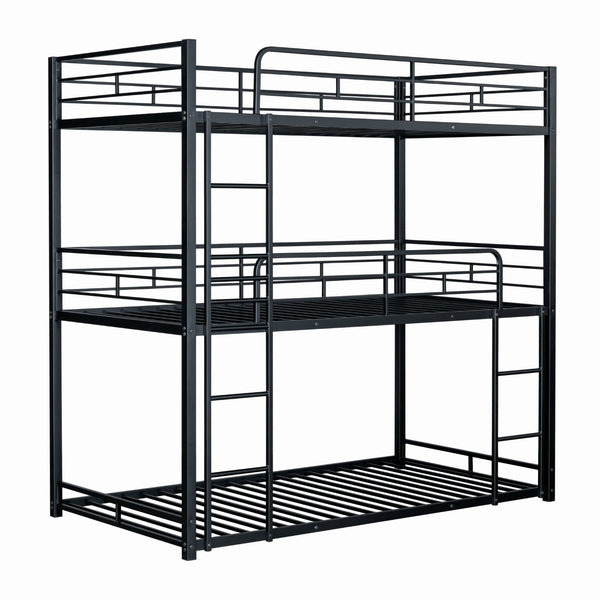 English Elm Triple Triple Twin Bunk Bed Contemporary Metal Frame with Attached Side Ladders Durable Design Black 80 L x 14 W x 7 H B2741S00303