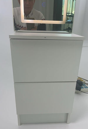 English Elm Length Floor Standing Vanity Mirror Cabinet with Led Lighting Jewelry Cosmetic Storage White W3258P453345