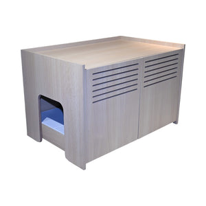 English Elm Modern Wooden Cat House with Built-In Scratching Mat, Sturdy Metal Frame, Sleek Space-Saving Design beige brown W1412P271583