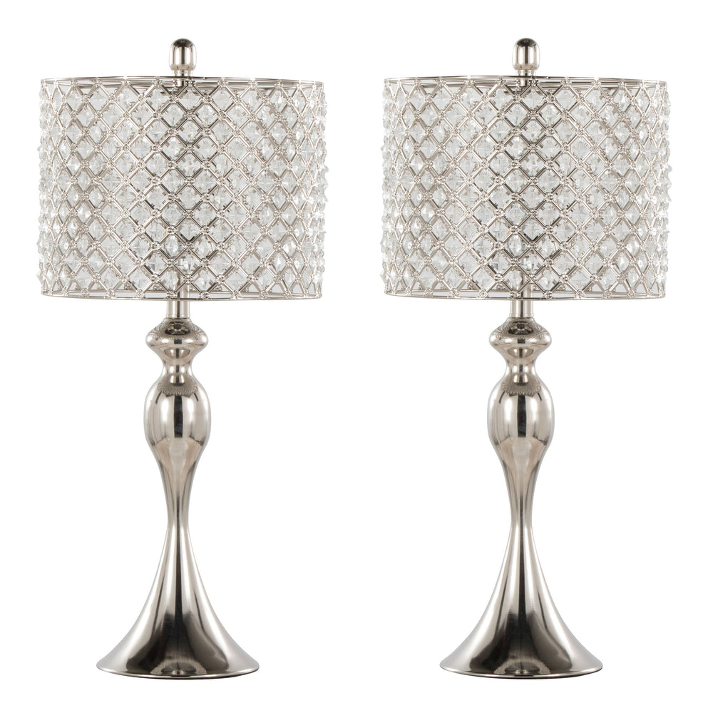 English Elm Ashland Contemporary 27" Metal Table Lamp Set of 2 with Laser-Cut Linen-Backed Shade, Brushed Finish, 3-Way Switch Nickel B202P224096