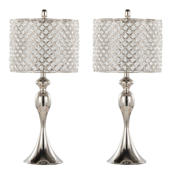 English Elm Ashland Contemporary 27" Metal Table Lamp Set of 2 with Laser-Cut Linen-Backed Shade, Brushed Finish, 3-Way Switch Nickel B202P224096