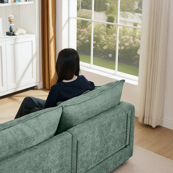 English Elm Modular L-Shaped Sectional Sofa, 102" Mint Green Chenille Couch With Movable Ottoman & Diy Comfort W1359S00050