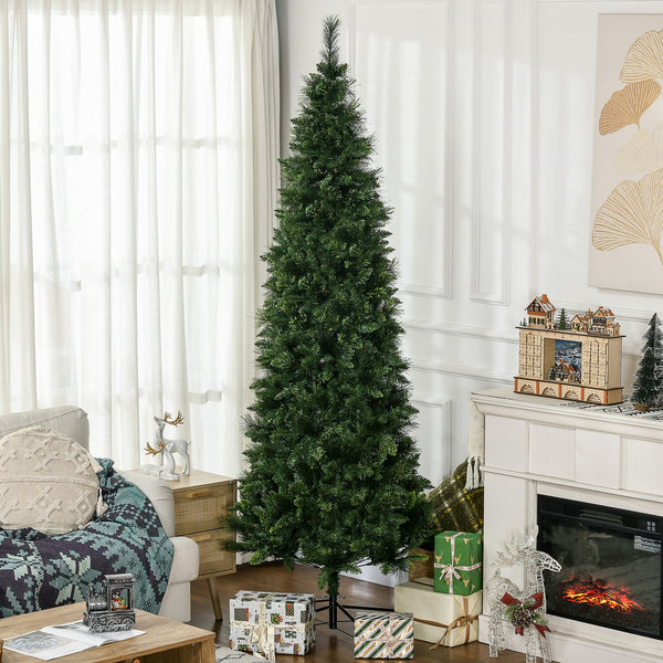 English Elm Homcom 7.5Ft Slim Pencil Artificial Christmas Tree With 1075 Branches, Auto Open & Steel Base Design W2225P229604