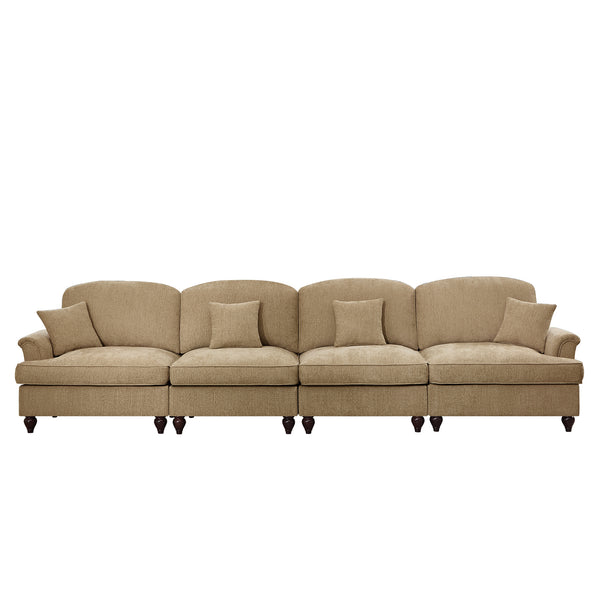 English Elm Elegant Mid Century 4-Seater Sofa Couch With Removable Pleat Skirts, Flared Arms & Cozy Chenille Design W3041S00249