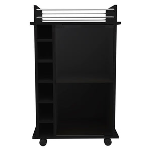 English Elm Dukat Rolling Bar Cart with Wine Storage Glass Cabinet and Espresso Wood Finish B20091846