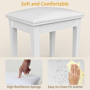 English Elm Vanity Stool with Cushion and Solid Wood Legs, White Finish — Comfortable PU Seat, Stable 264lb Load W3128P257656