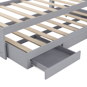 English Elm Twin XL Platform Bed with LED Headboard, Built-In Charging Station, Trundle & 2 Drawers for Space-Saving Bedrooms Gray GX001829AAE