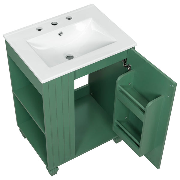 English Elm Christopher Knight Home® - 24" Retro Bathroom Vanity with Ceramic Sink, Solid Wood Frame, Soft-Close Door, Ample Storage Green N759P293645F