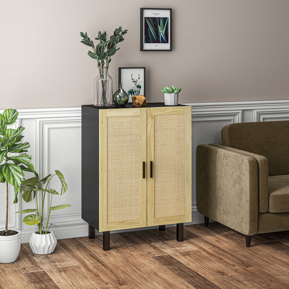 English Elm Homcom Stylish Sideboard Buffet Cabinet With Rattan Doors, Adjustable Shelves, Modern Boho Design W2225P217720