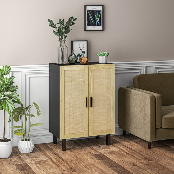 English Elm Homcom Stylish Sideboard Buffet Cabinet With Rattan Doors, Adjustable Shelves, Modern Boho Design W2225P217720