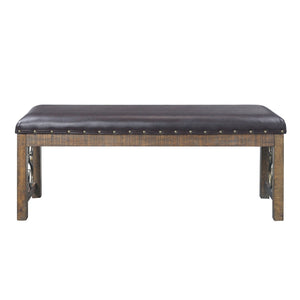 English Elm Black and Weathered Cherry Bench With Nailhead Trim