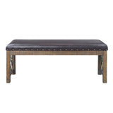 Faux Leather Bench with Nailhead Trim, Weathered Cherry Finish - Elegant Dining Seating