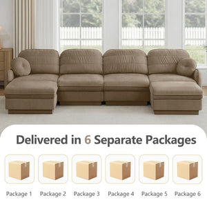 English Elm 137" Oversized U-shaped Chenille Sectional with Ottoman Quilted Cushions for Spacious Living Light Coffee W714S01764