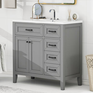 English Elm 36" Stylish Gray Bathroom Vanity With Sink Combo - Durable, Space-Saving Storage Solution For Your Home N725P246491E