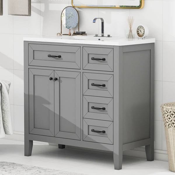 English Elm 36" Stylish Gray Bathroom Vanity With Sink Combo - Durable, Space-Saving Storage Solution For Your Home N725P246491E