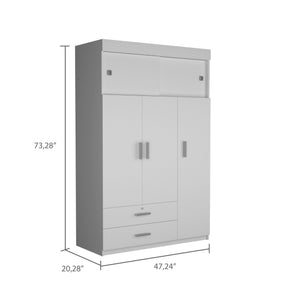 English Elm Tucson White Armoire with Hanging Rod & 2 Large Bottom Drawers, Compact 3-Door Wardrobe Design B128S00095