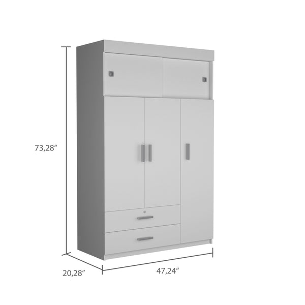 English Elm Tucson White Armoire with Hanging Rod & 2 Large Bottom Drawers, Compact 3-Door Wardrobe Design B128S00095