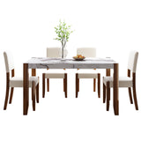 English Elm 5-Piece Modern Dining Furniture Set, 4-Person Space-Saving Dinette For Kitchen, 46" Faux Marble Style Table and 4 Upholstered Chairs With Solid Rubberwood Legs