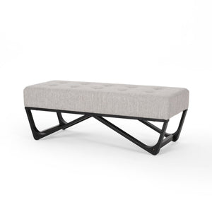 English Elm Christopher Knight Home® - OTTOMAN Plush Button-Tufted Bench with Waffle Stitch Upholstery and Geometric Black Legs for Stylish Seating LIGHT GREY 66060.00LGRY
