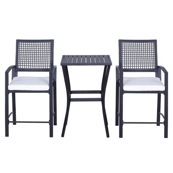 English Elm Outsunny 3-Piece Patio Bar Set With Cushions - Stylish Rattan Wicker Outdoor Bistro Furniture Set W2225P217539-GIGA