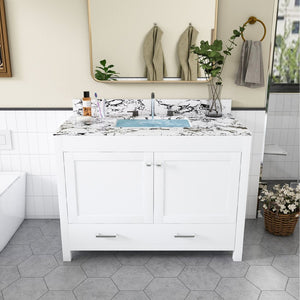 English Elm Modern 43 Inch Bathroom Vanity Solid Wood Cabinet with Soft Close Drawers Storage W509S00171