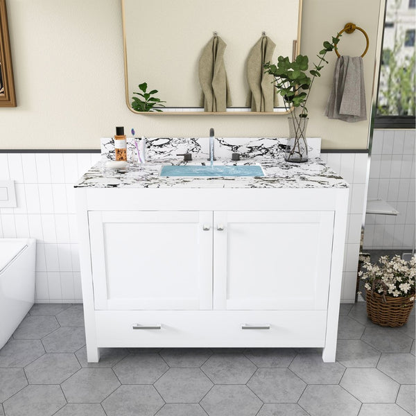 English Elm Modern 43 Inch Bathroom Vanity Solid Wood Cabinet with Soft Close Drawers Storage W509S00171
