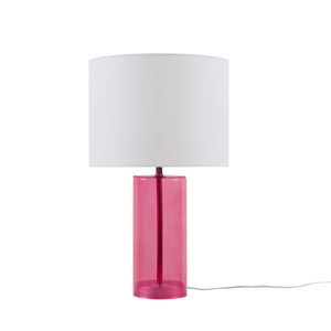 JLA Home 510 Design - Glass Neonova Table Lamp — Pink tempered-glass body, white drum shade, LED ambient light, modern bedside accent 5DS153-0051