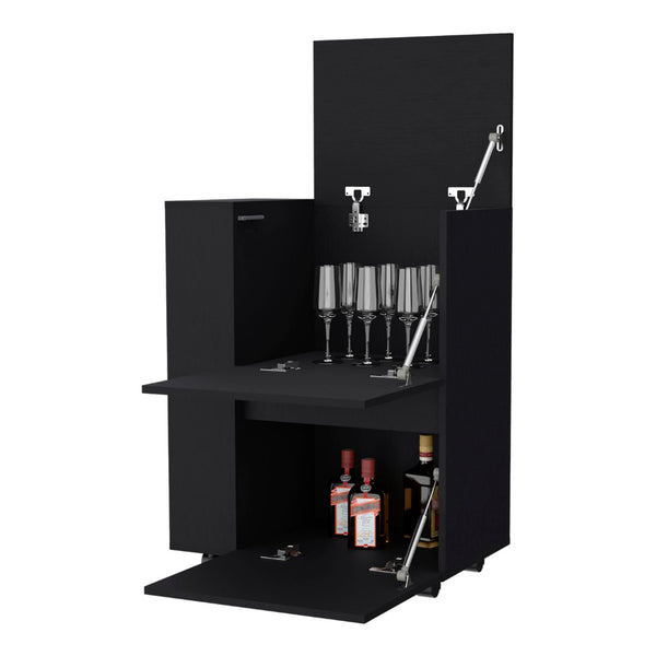 English Elm Logan Rolling Bar Cart with Cabinet Storage and Open Shelves for Entertaining B128P460145