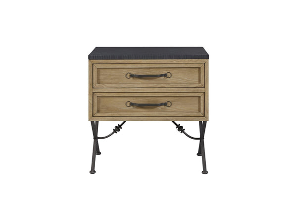 English Elm 2 Drawer Nightstand Cashew Finish with Felt Cedar Lining and Usb Charging Port B2699P440895