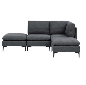 English Elm Linen Upholstered Modular Sectional Sofa with Black Metal Legs for Modern Living Dark Gray B2748S00107