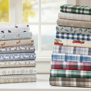 English Elm 4 Pieces Queen 100% Cotton Flannel Sheet Set - Cozy Rustic Stag Head Design For Ultimate Comfort B035P381353